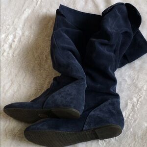 Gianni Bini navy suede knee boot w/top cuff